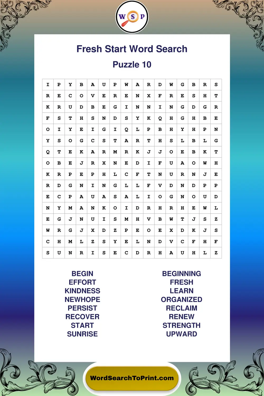 Fresh Start Word Search Puzzle 10
