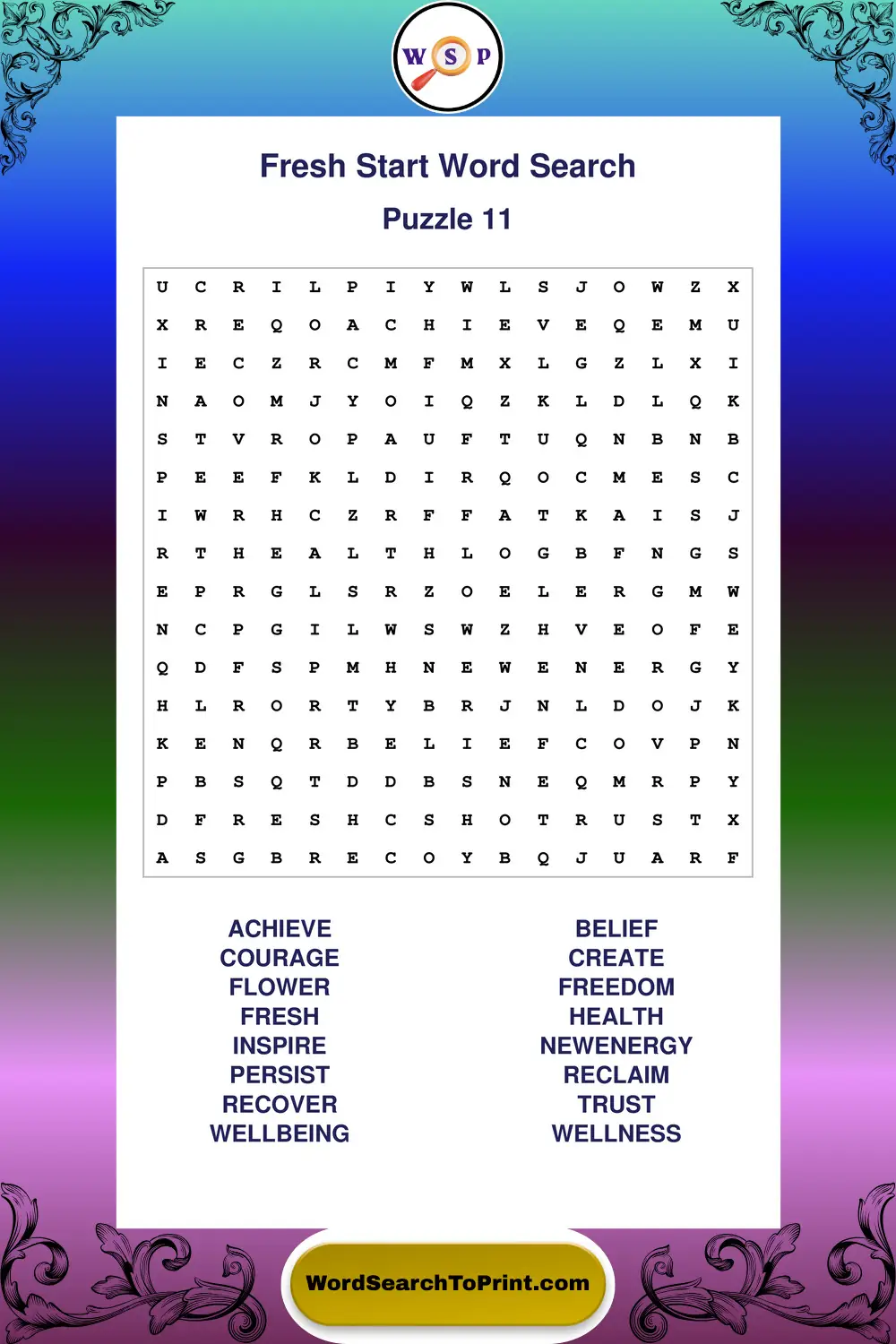 Fresh Start Word Search Puzzle 11