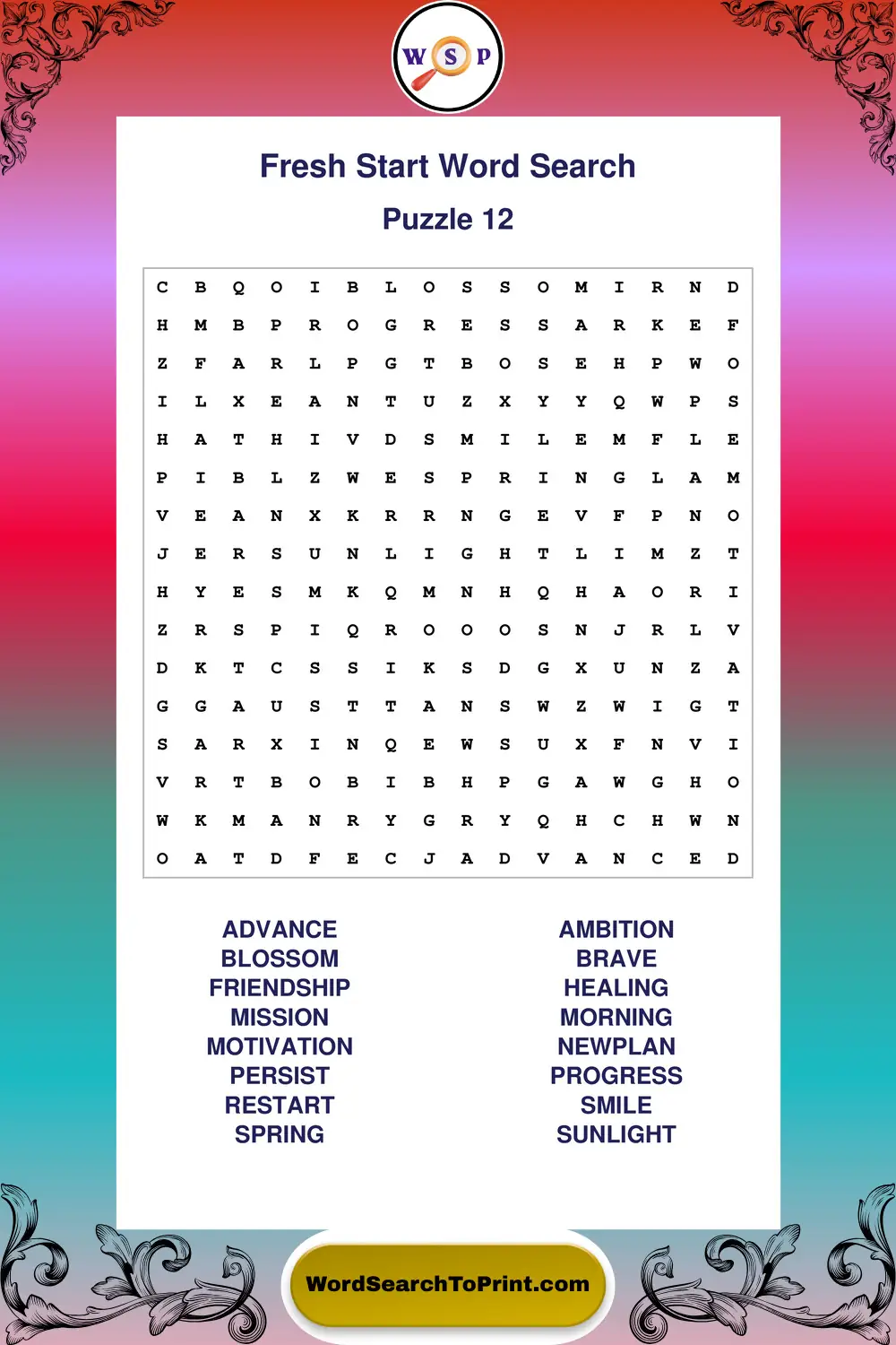 Fresh Start Word Search Puzzle 12