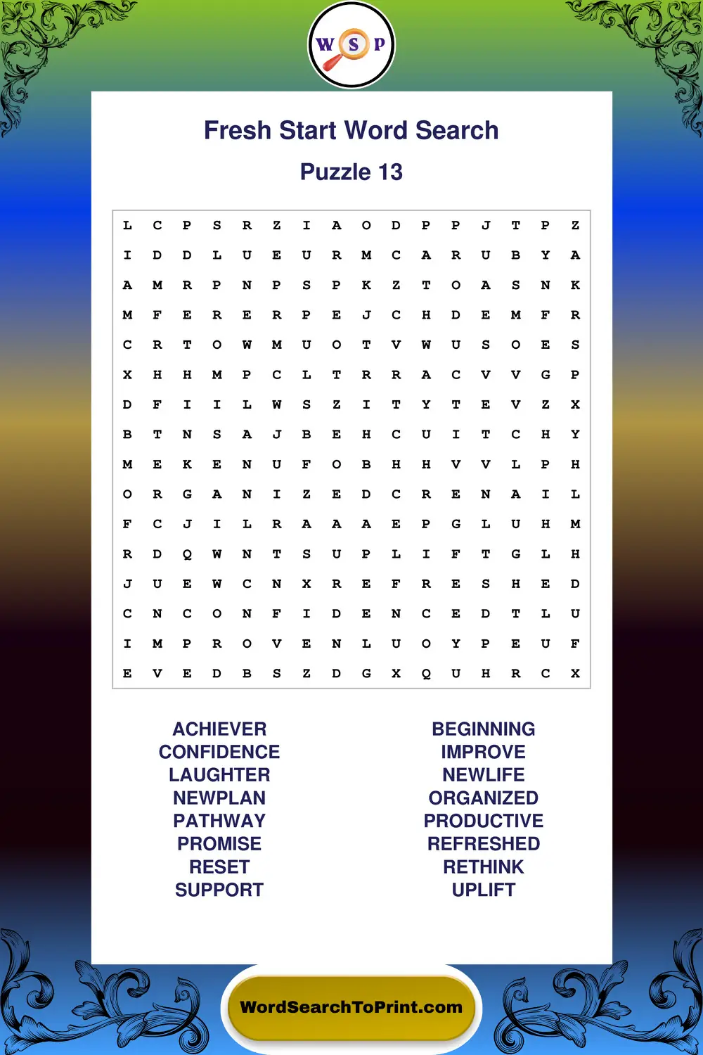 Fresh Start Word Search Puzzle 13