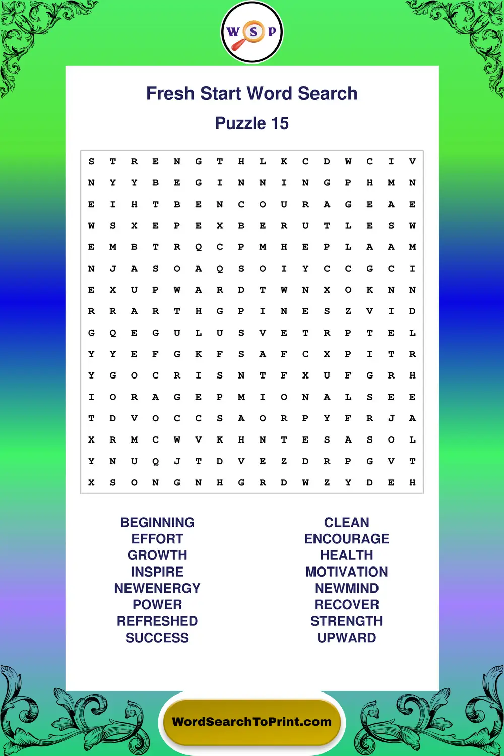 Fresh Start Word Search Puzzle 15
