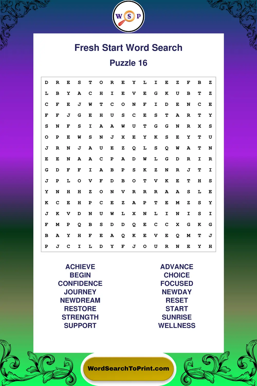 Fresh Start Word Search Puzzle 16