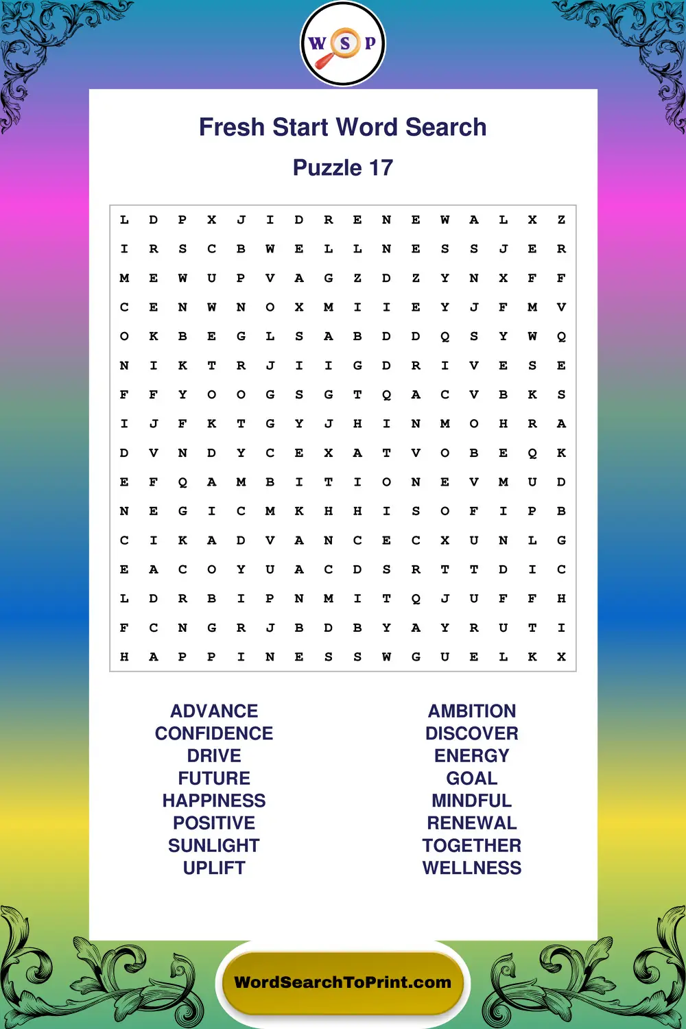 Fresh Start Word Search Puzzle 17