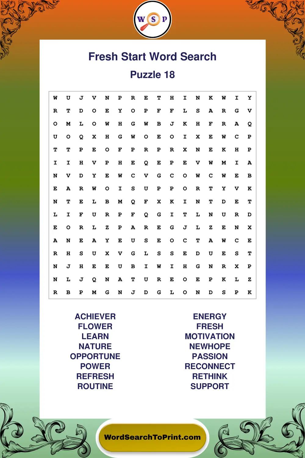 Fresh Start Word Search Puzzle 18