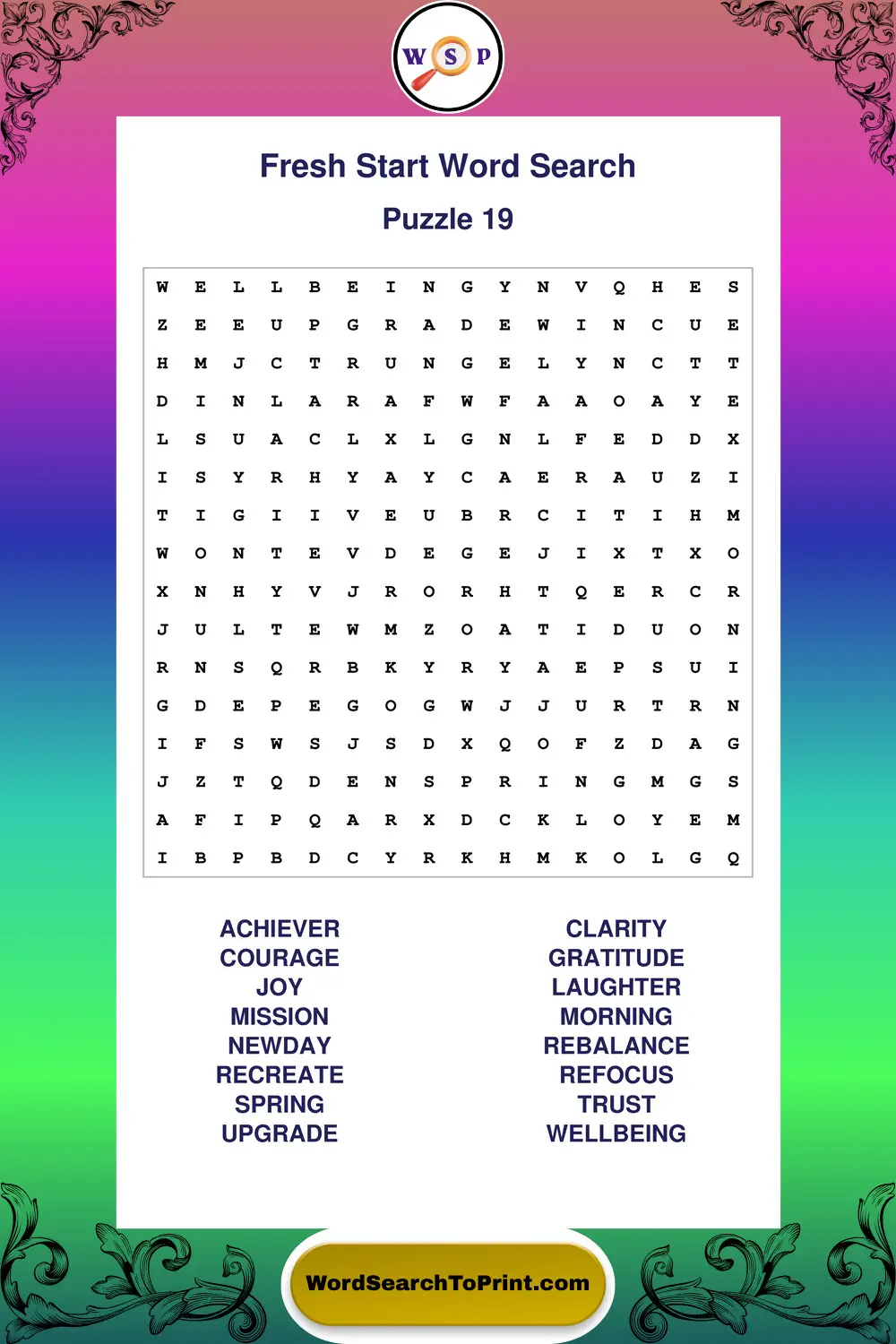 Fresh Start Word Search Puzzle 19