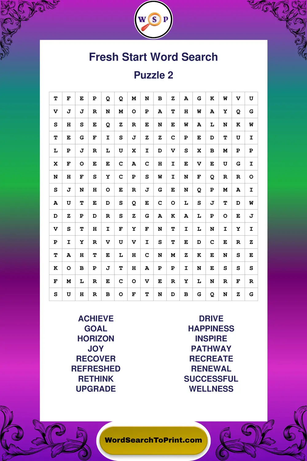 Fresh Start Word Search Puzzle 2