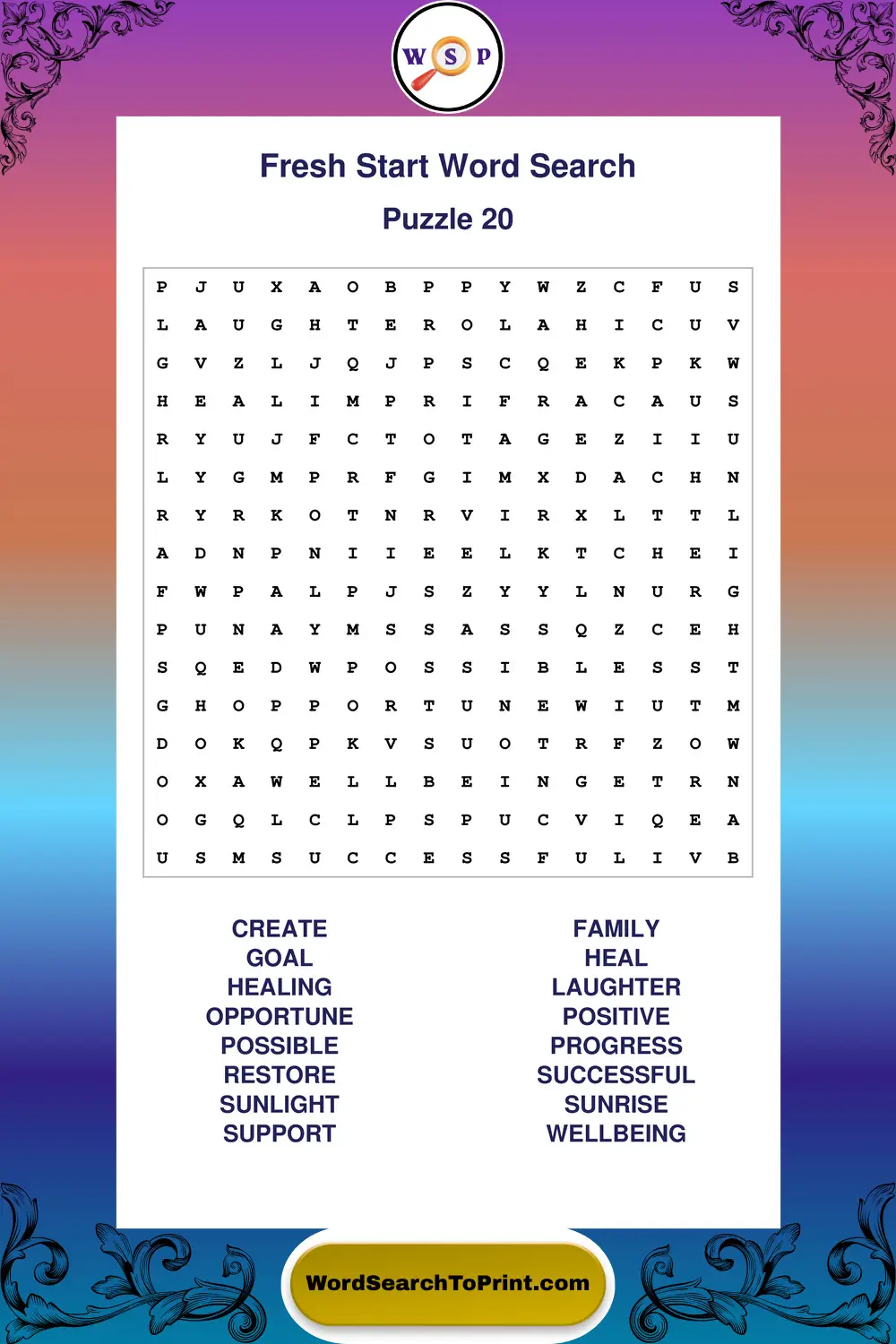 Fresh Start Word Search Puzzle 20