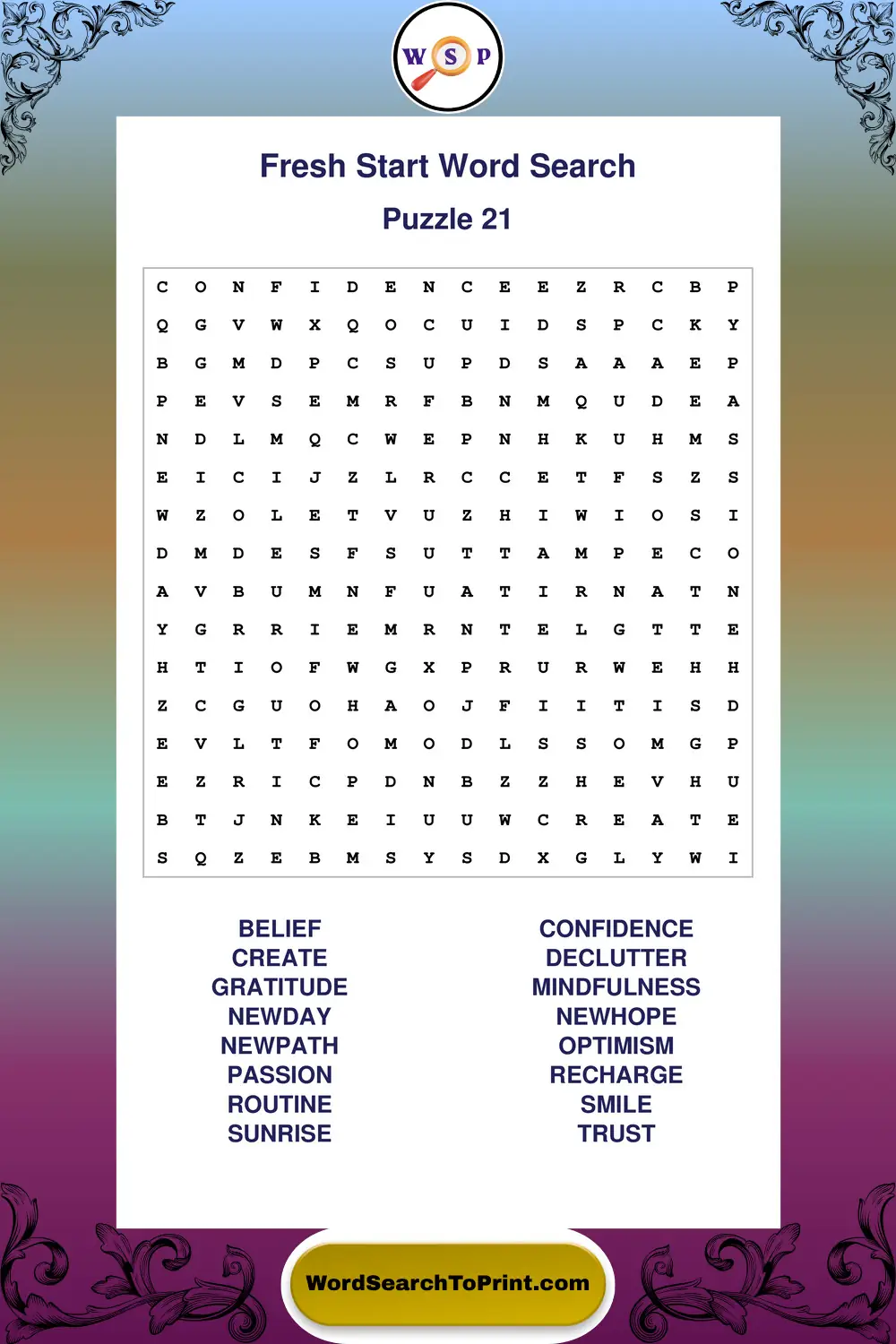 Fresh Start Word Search Puzzle 21