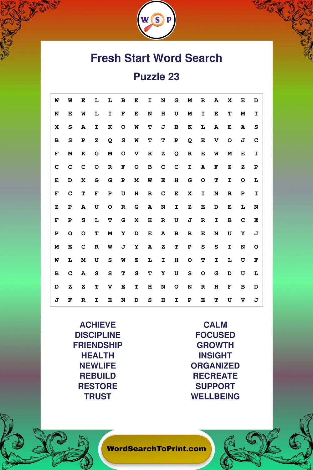 Fresh Start Word Search Puzzle 23