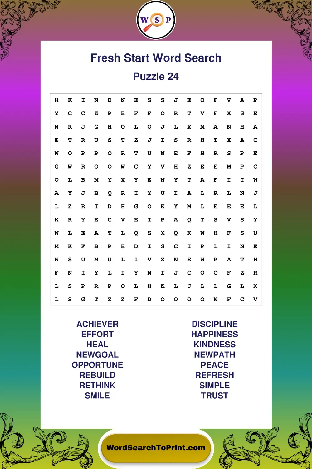 Fresh Start Word Search Puzzle 24