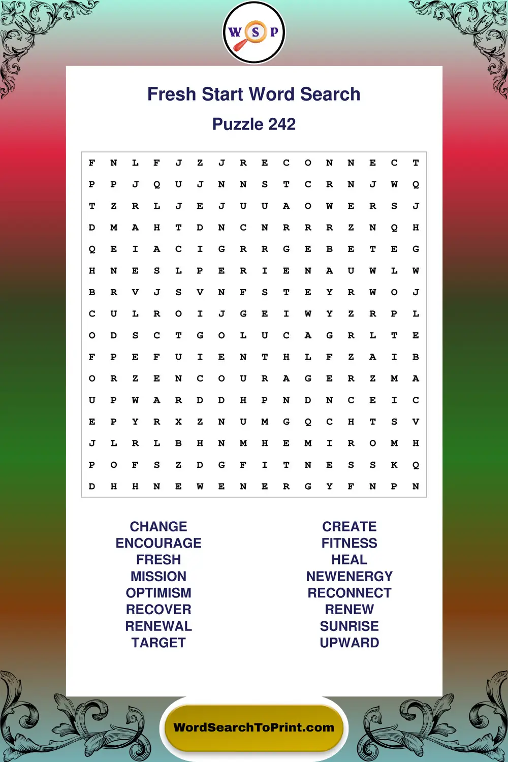 Fresh Start Word Search Puzzle 242