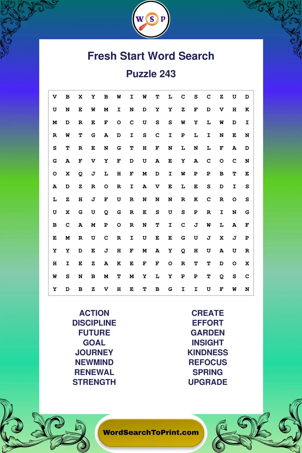Fresh Start Word Search Puzzle 243