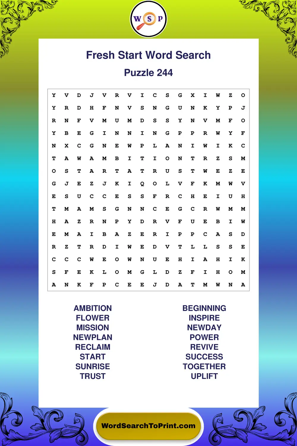 Fresh Start Word Search Puzzle 244