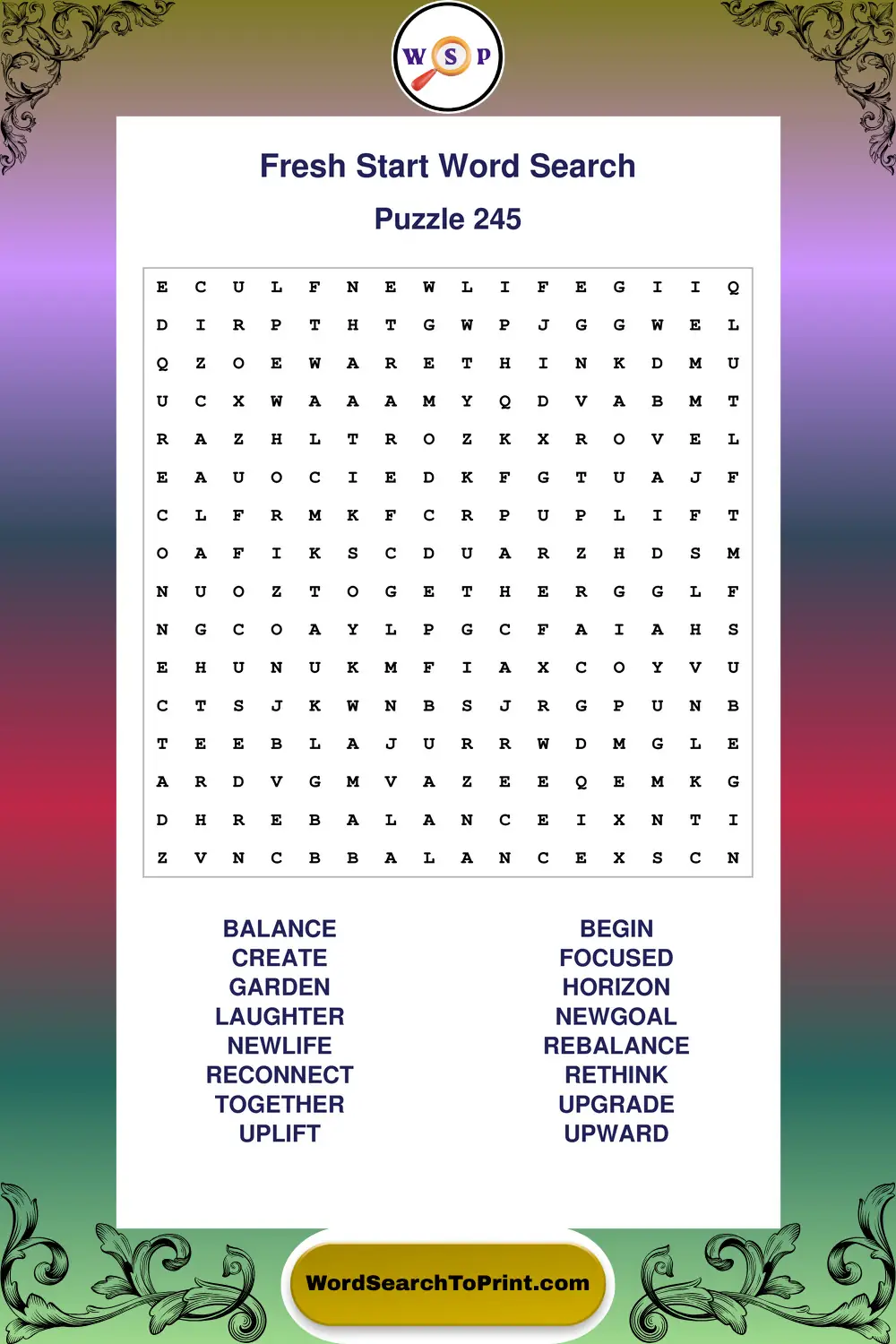 Fresh Start Word Search Puzzle 245