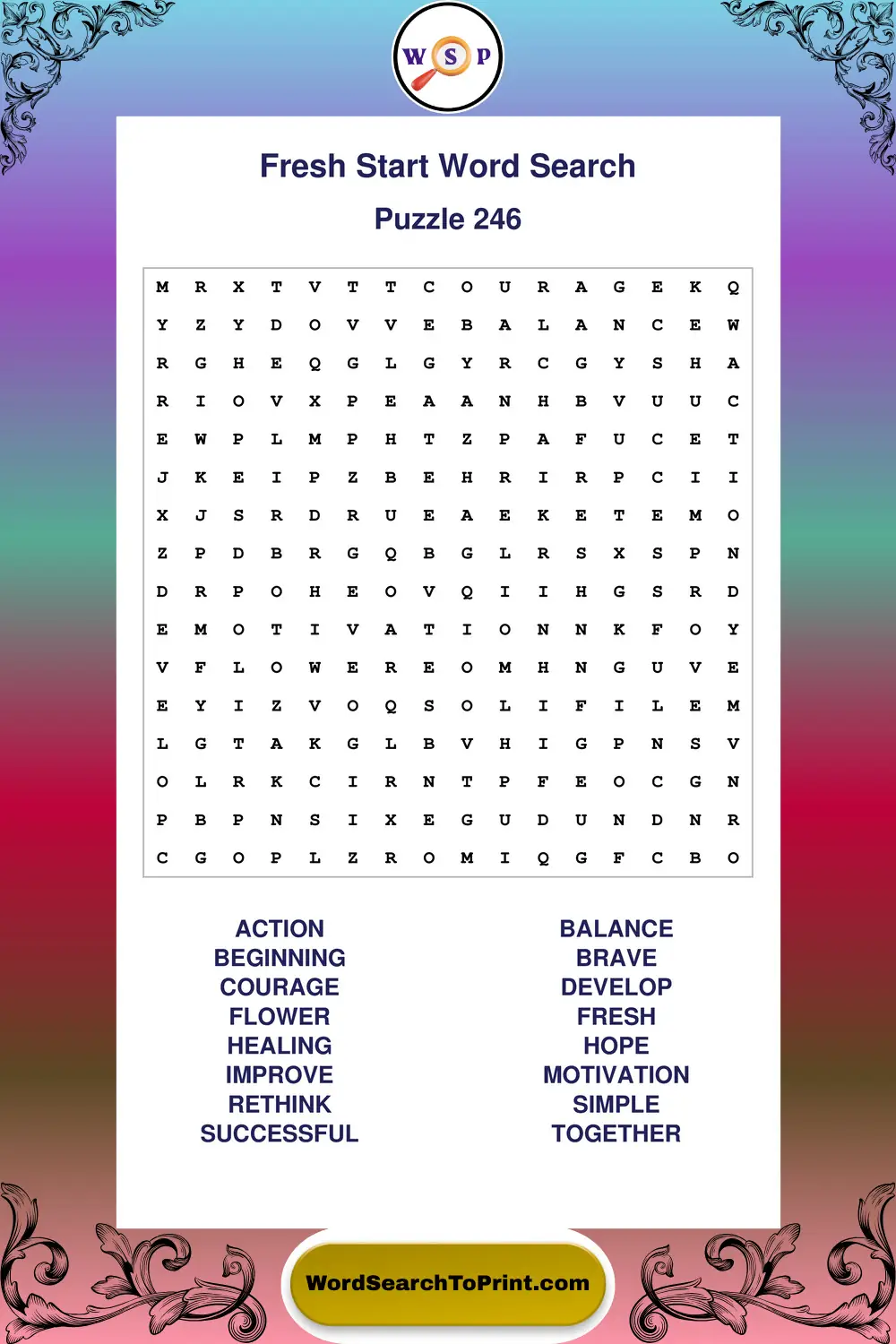 Fresh Start Word Search Puzzle 246