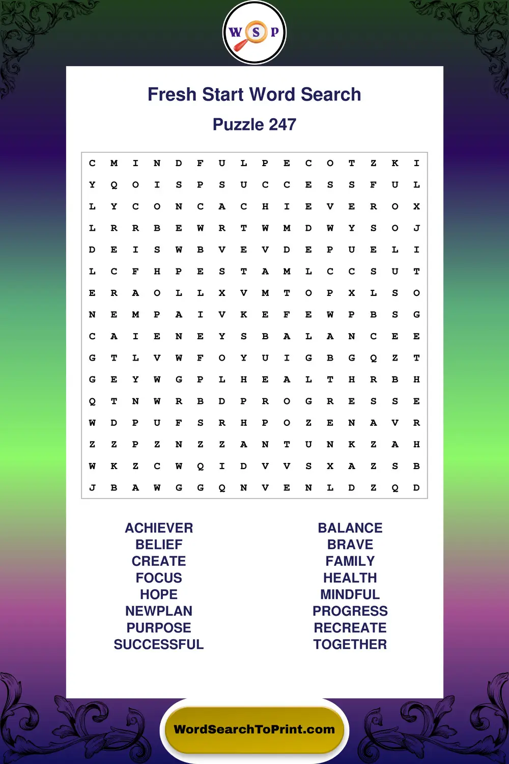 Fresh Start Word Search Puzzle 247