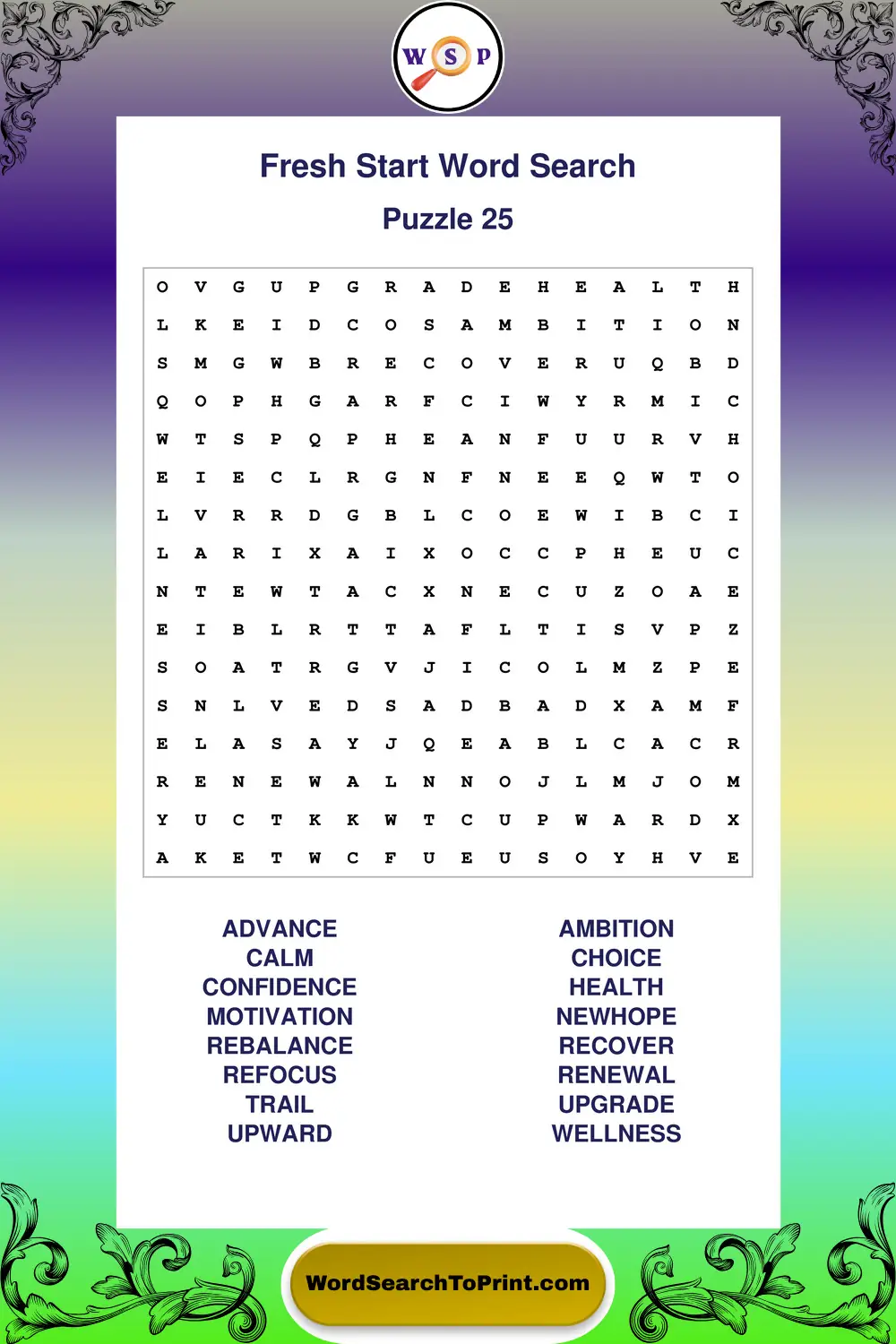 Fresh Start Word Search Puzzle 25