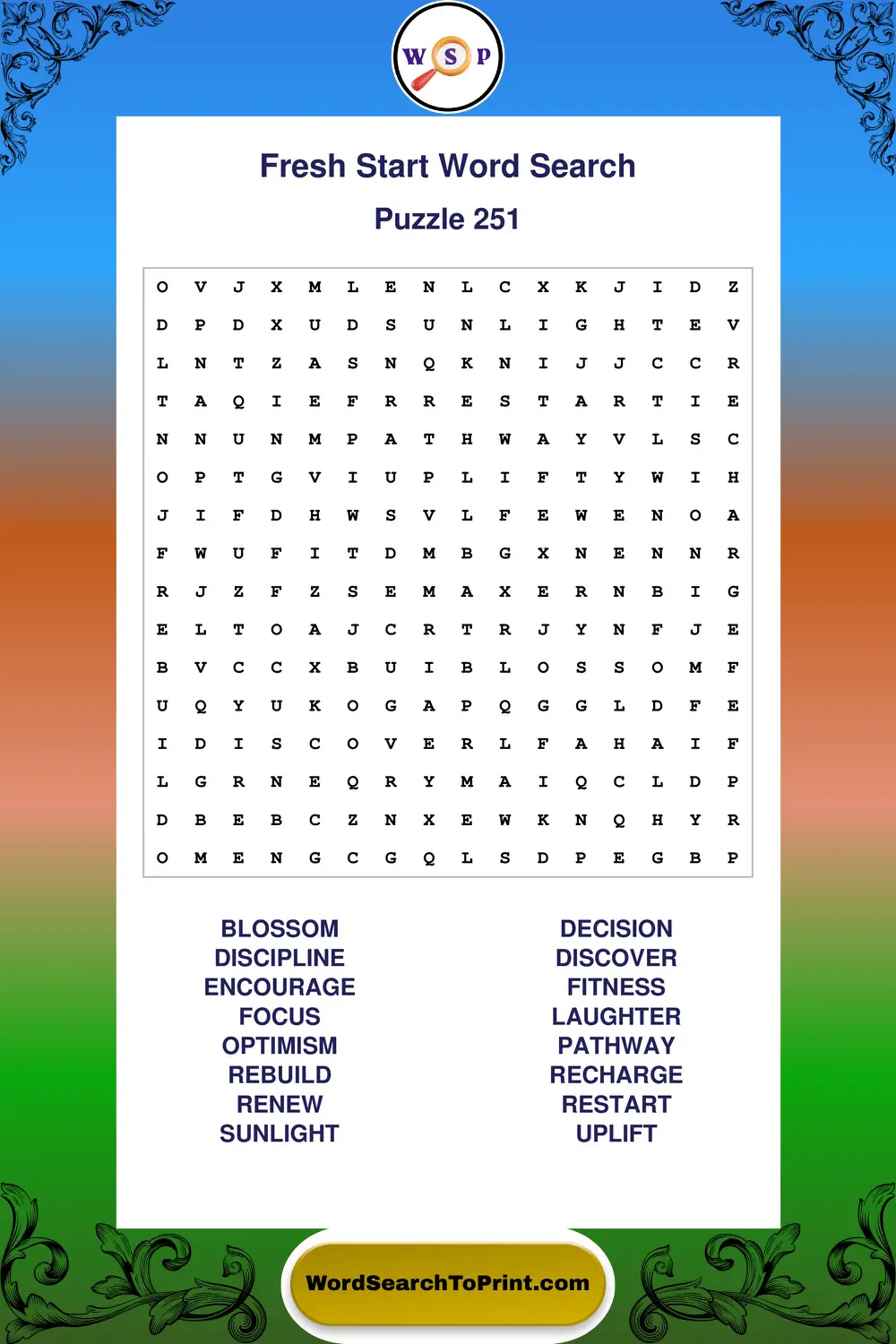 Fresh Start Word Search Puzzle 251