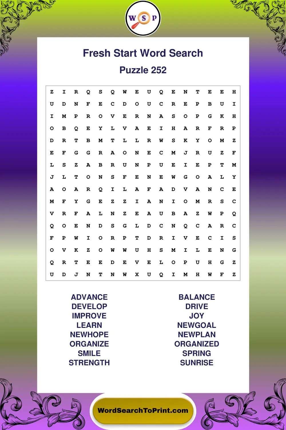 Fresh Start Word Search Puzzle 252