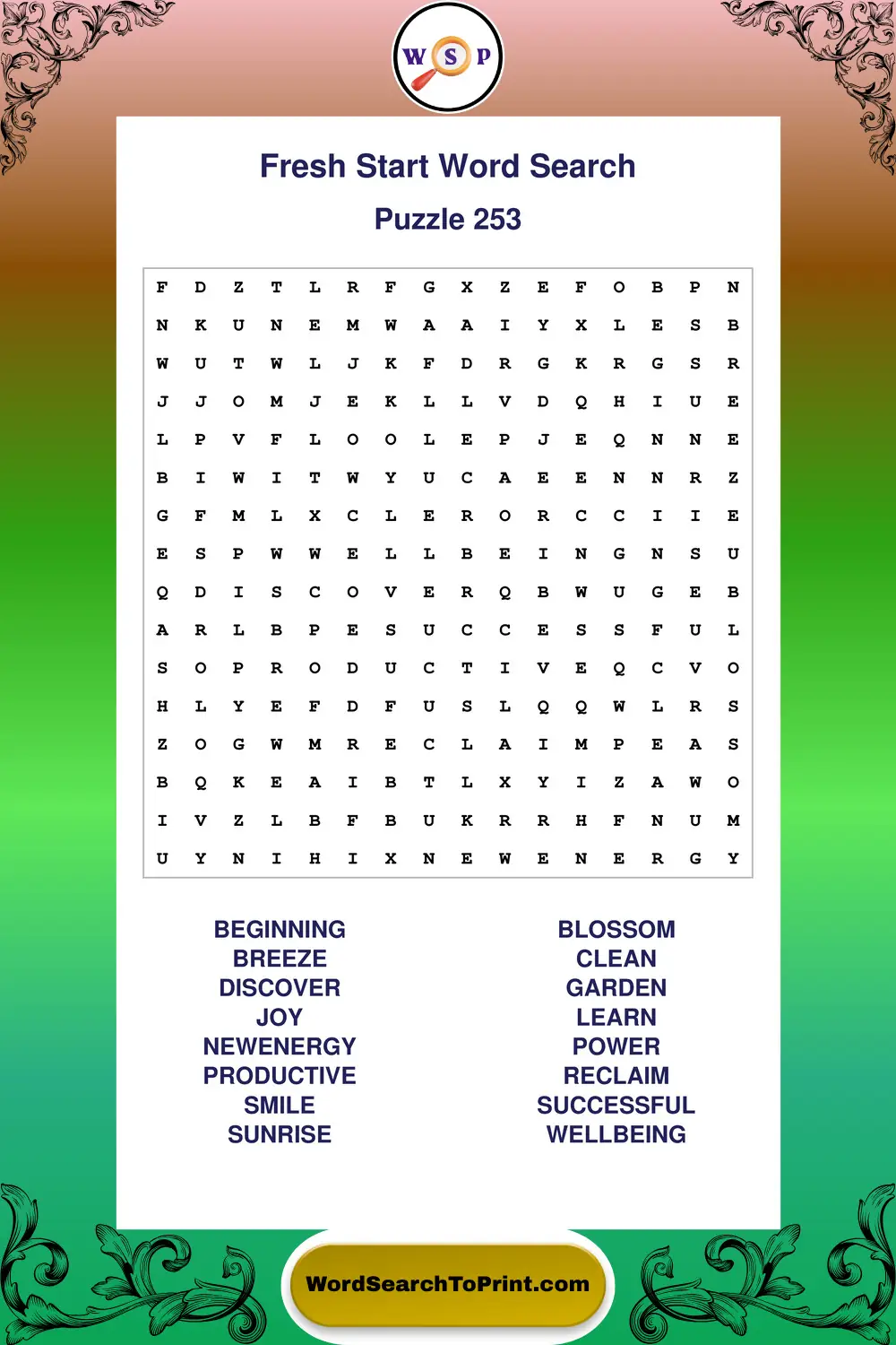 Fresh Start Word Search Puzzle 253