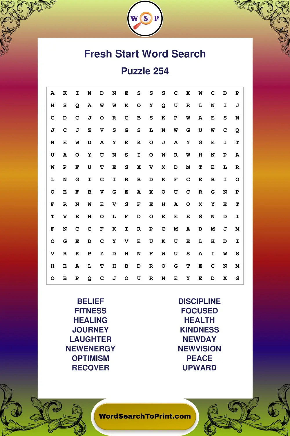 Fresh Start Word Search Puzzle 254