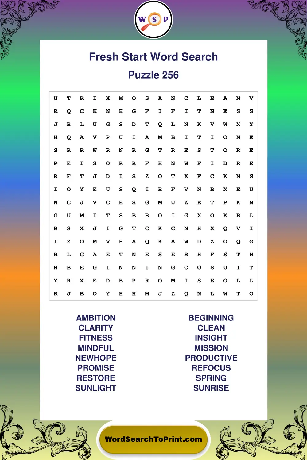 Fresh Start Word Search Puzzle 256