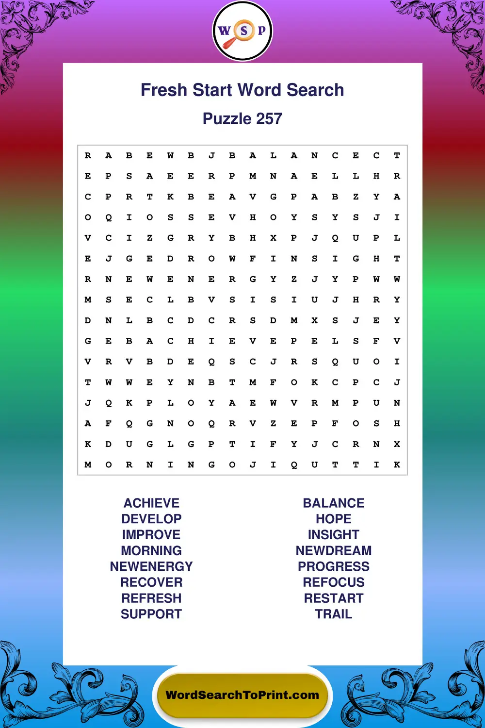 Fresh Start Word Search Puzzle 257