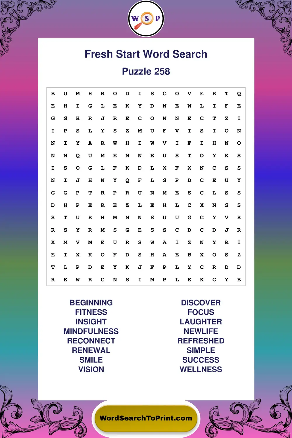 Fresh Start Word Search Puzzle 258