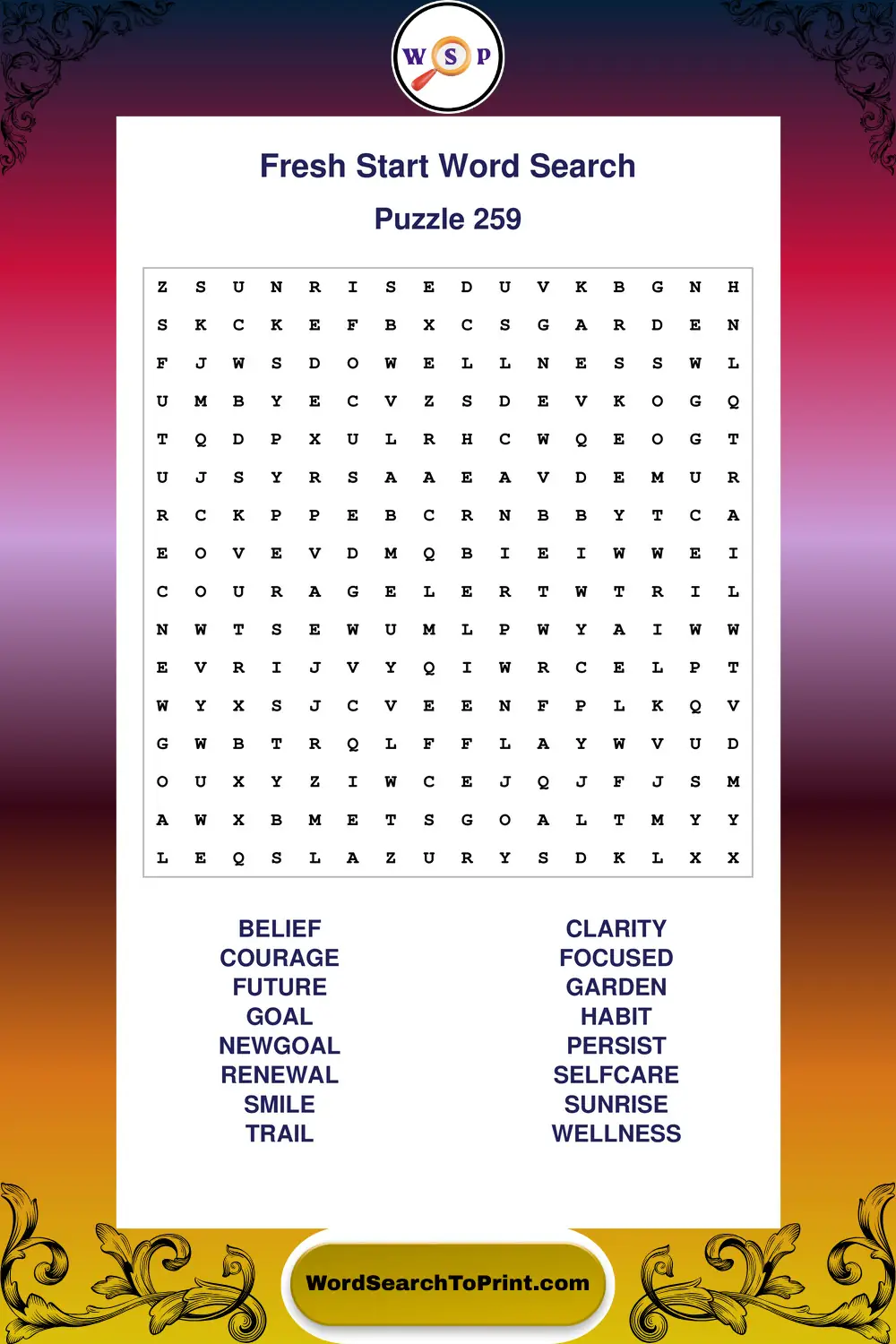 Fresh Start Word Search Puzzle 259