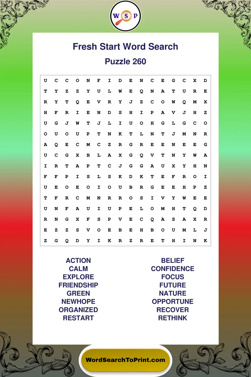 Fresh Start Word Search Puzzle 260