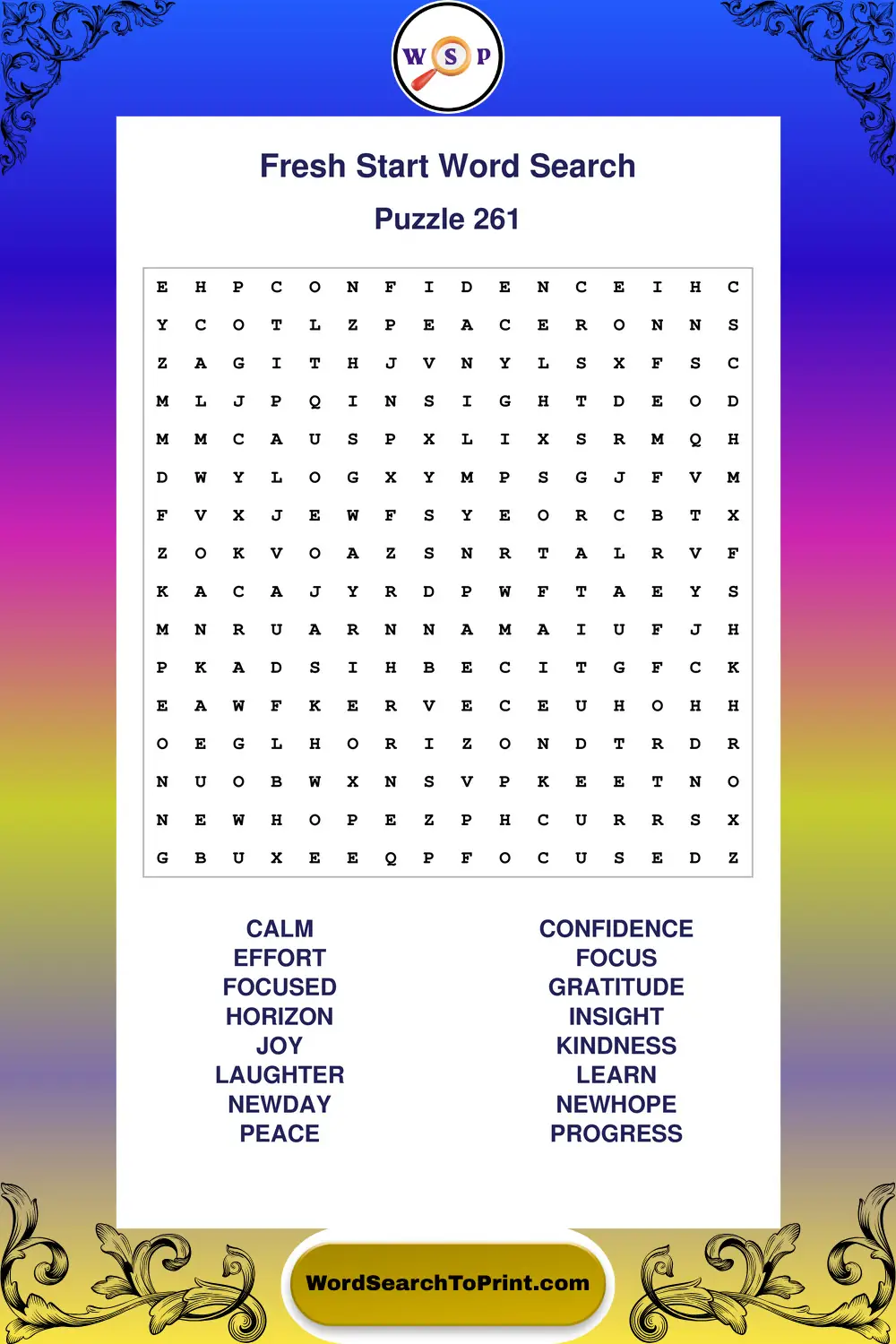 Fresh Start Word Search Puzzle 261