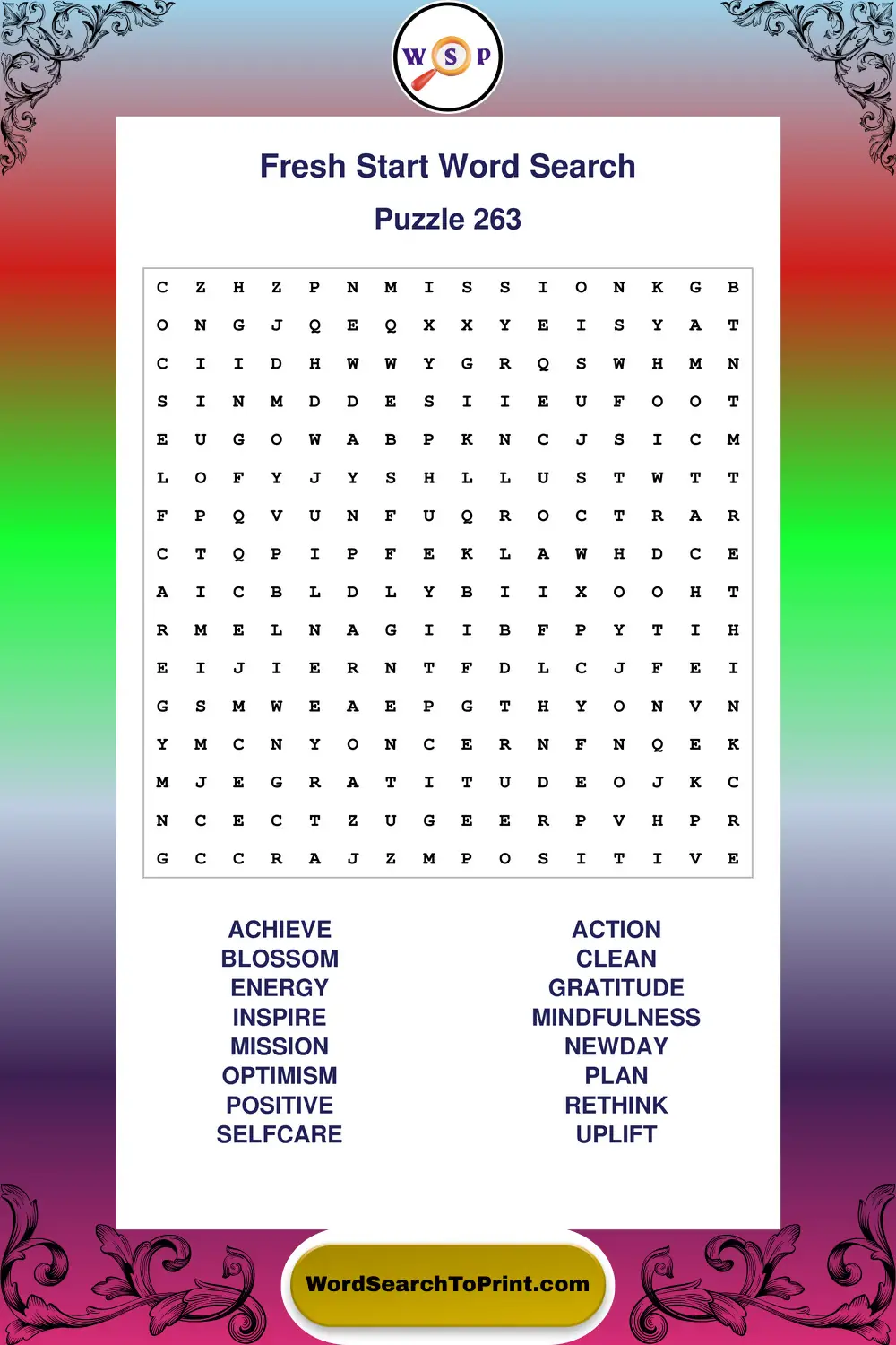 Fresh Start Word Search Puzzle 263
