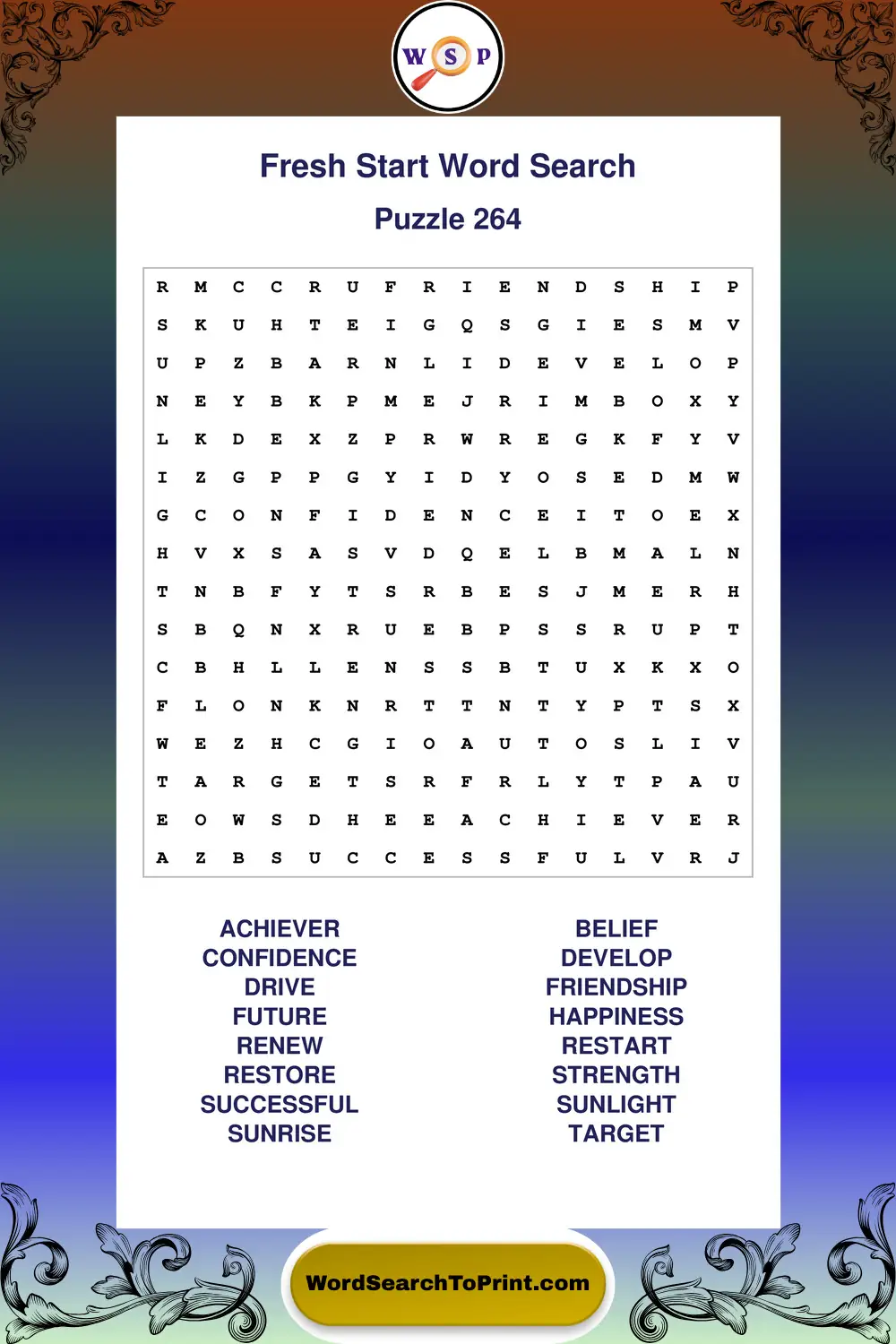 Fresh Start Word Search Puzzle 264