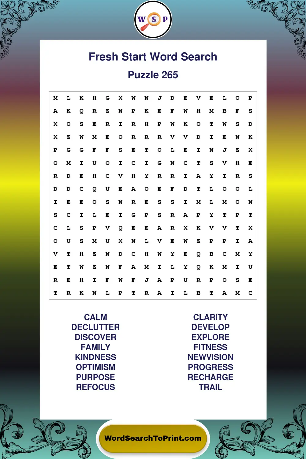 Fresh Start Word Search Puzzle 265