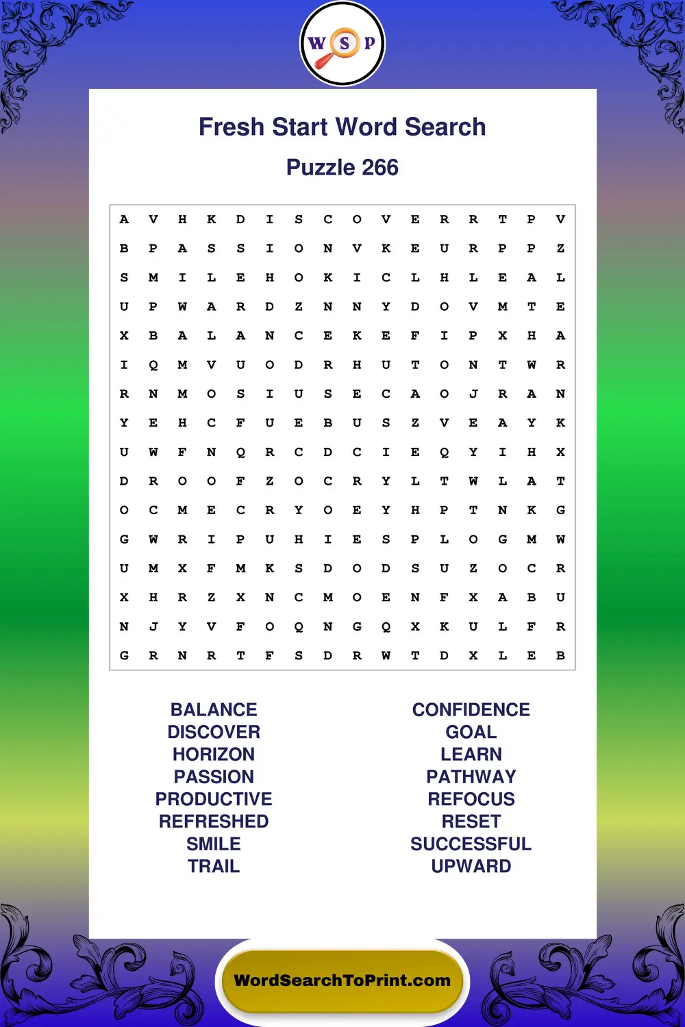 Fresh Start Word Search Puzzle 266