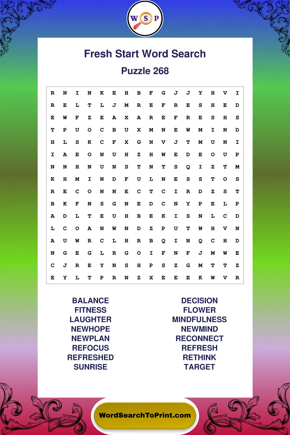 Fresh Start Word Search Puzzle 268