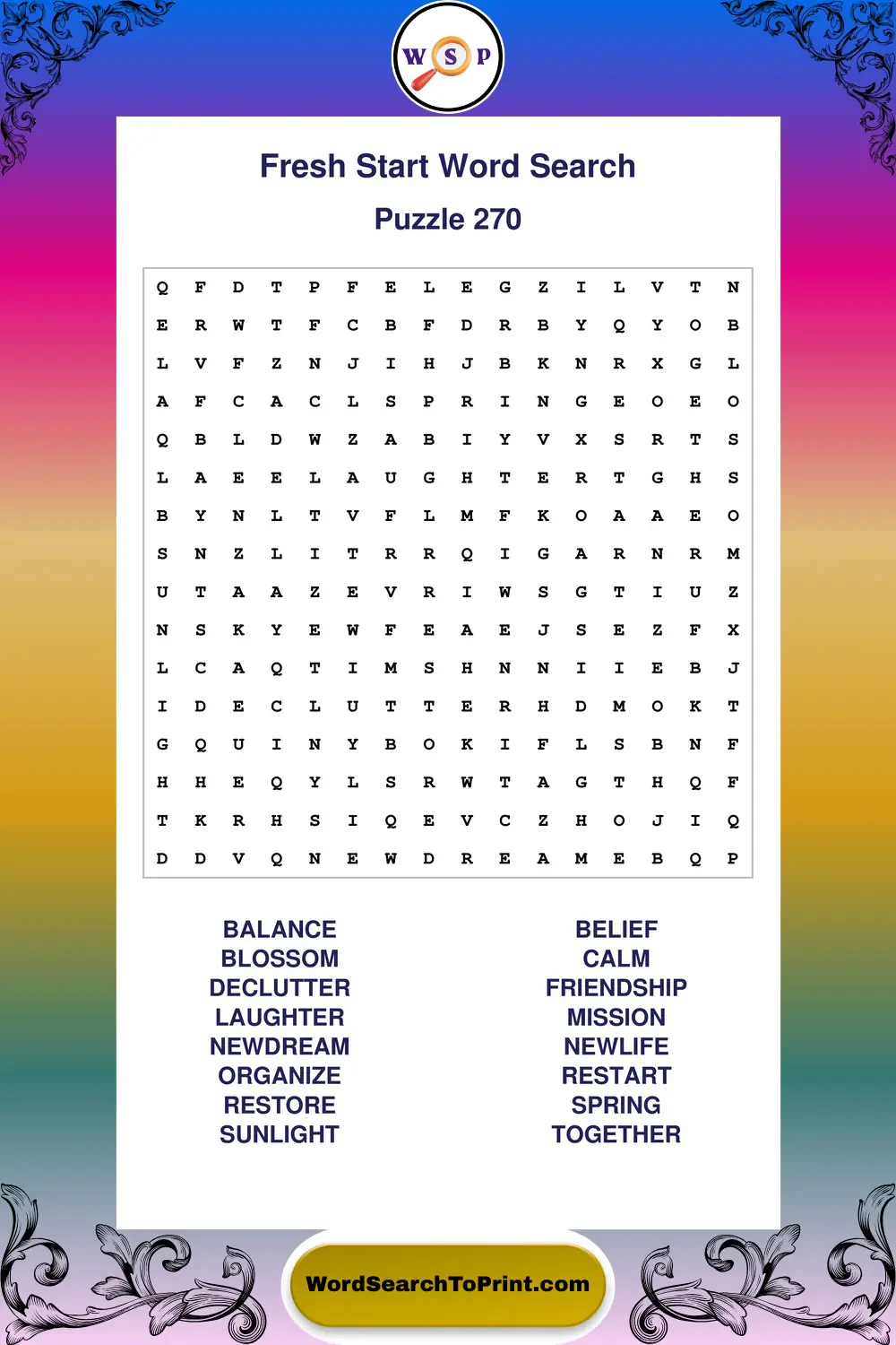 Fresh Start Word Search Puzzle 270
