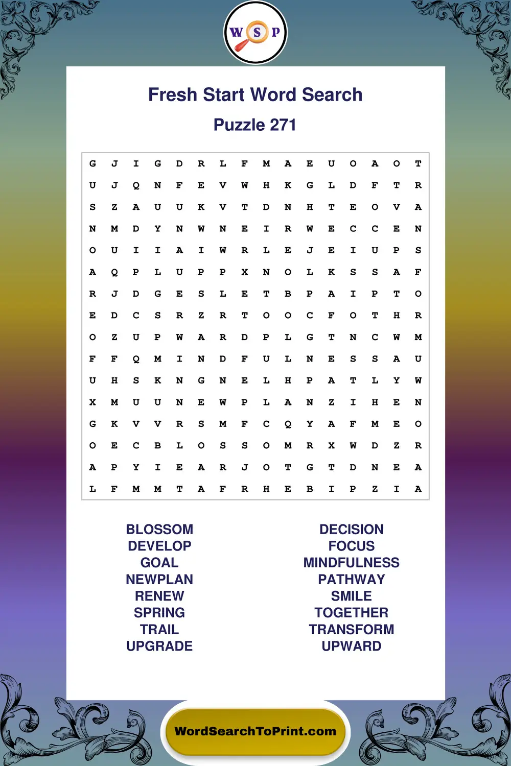 Fresh Start Word Search Puzzle 271