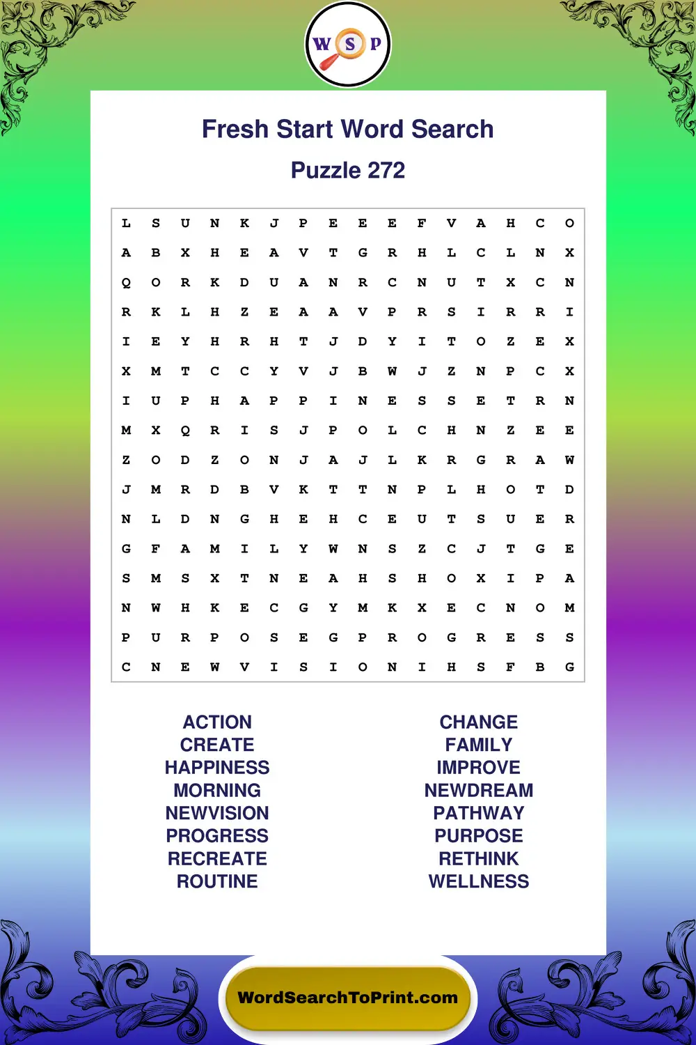 Fresh Start Word Search Puzzle 272