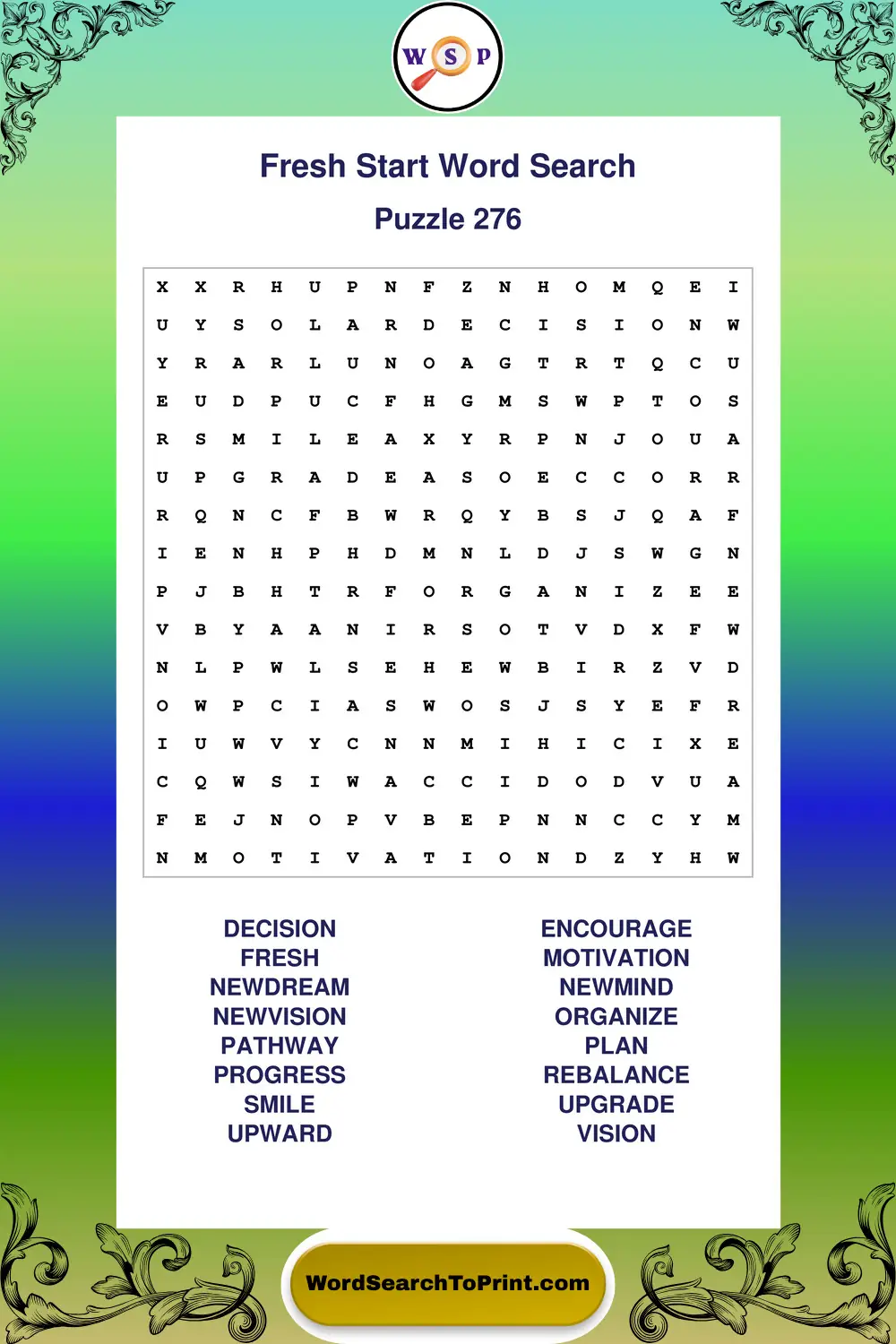 Fresh Start Word Search Puzzle 276