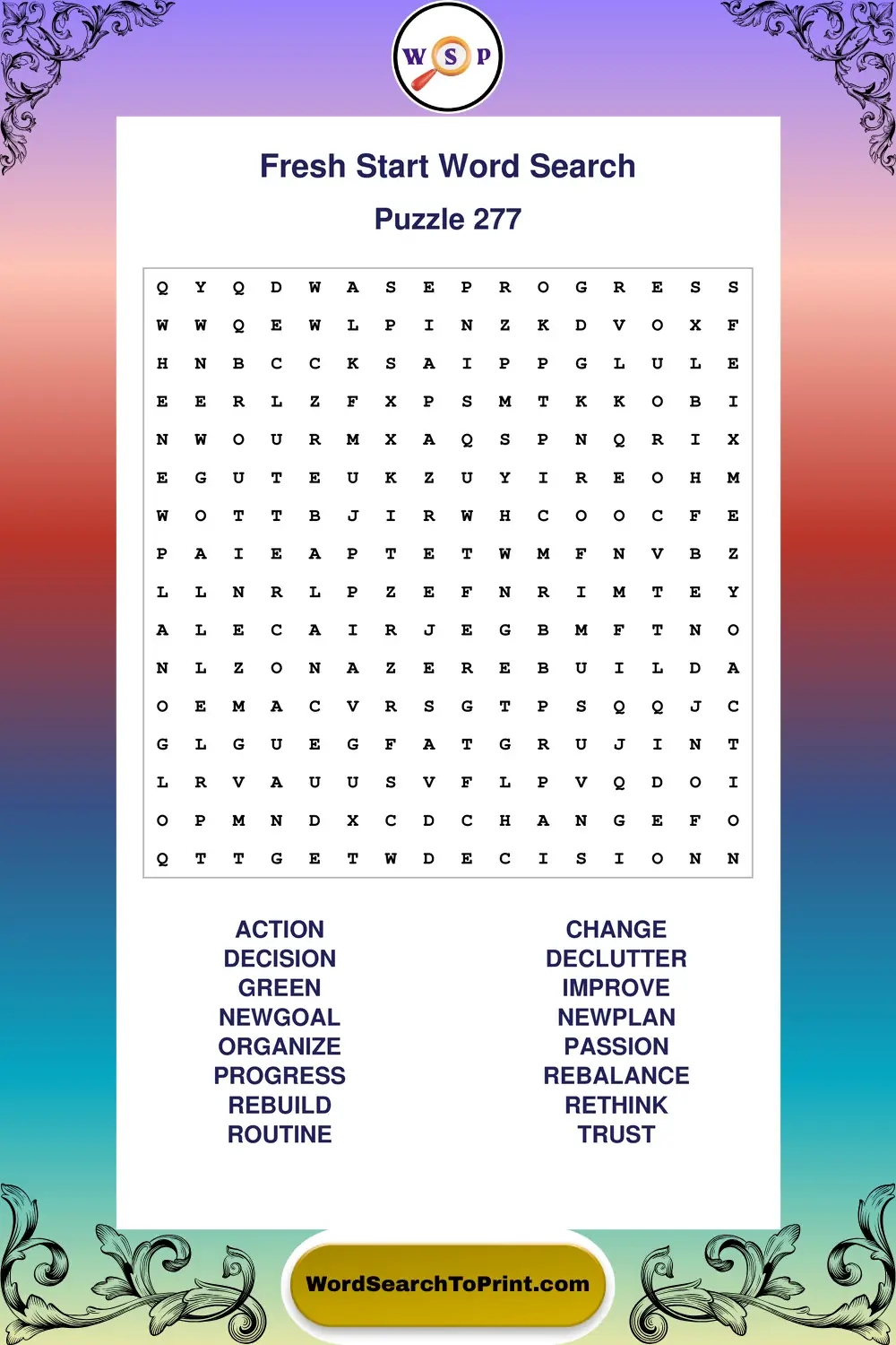 Fresh Start Word Search Puzzle 277