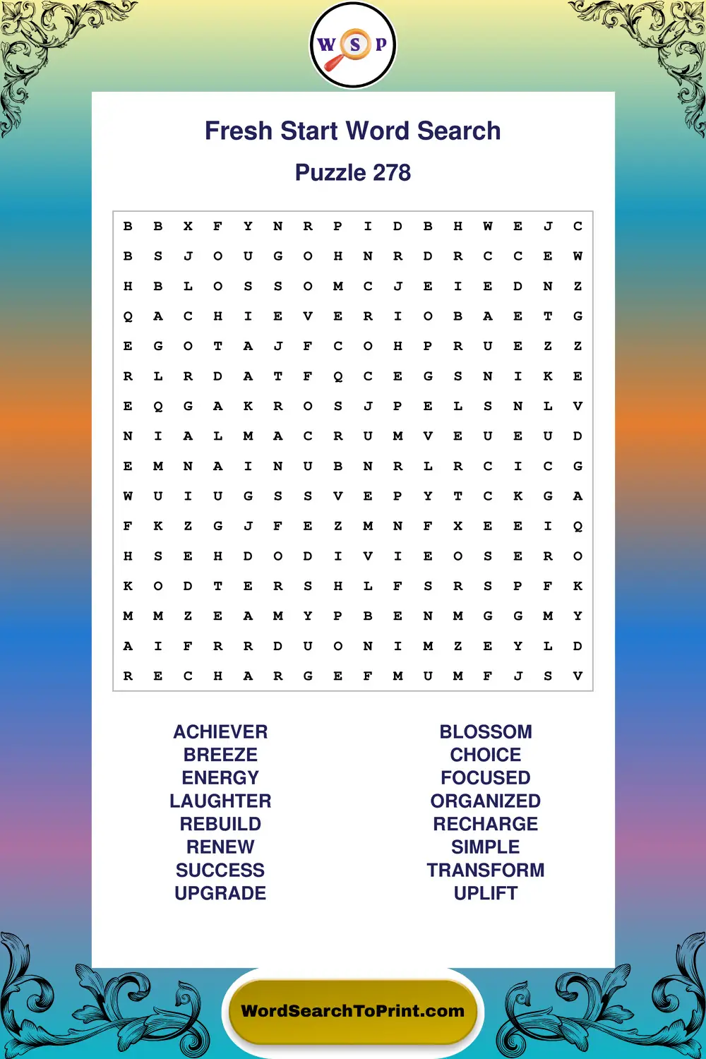 Fresh Start Word Search Puzzle 278