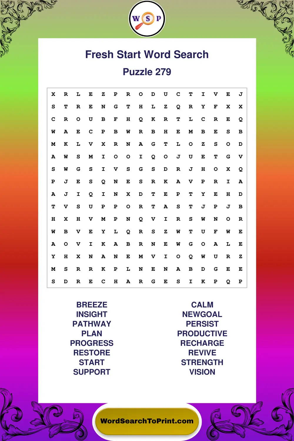 Fresh Start Word Search Puzzle 279