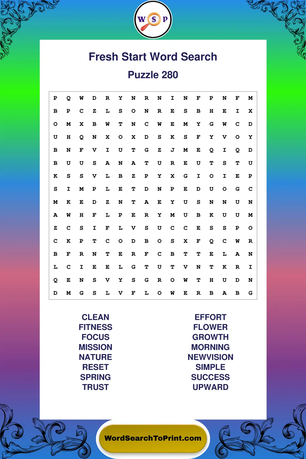 Fresh Start Word Search Puzzle 280