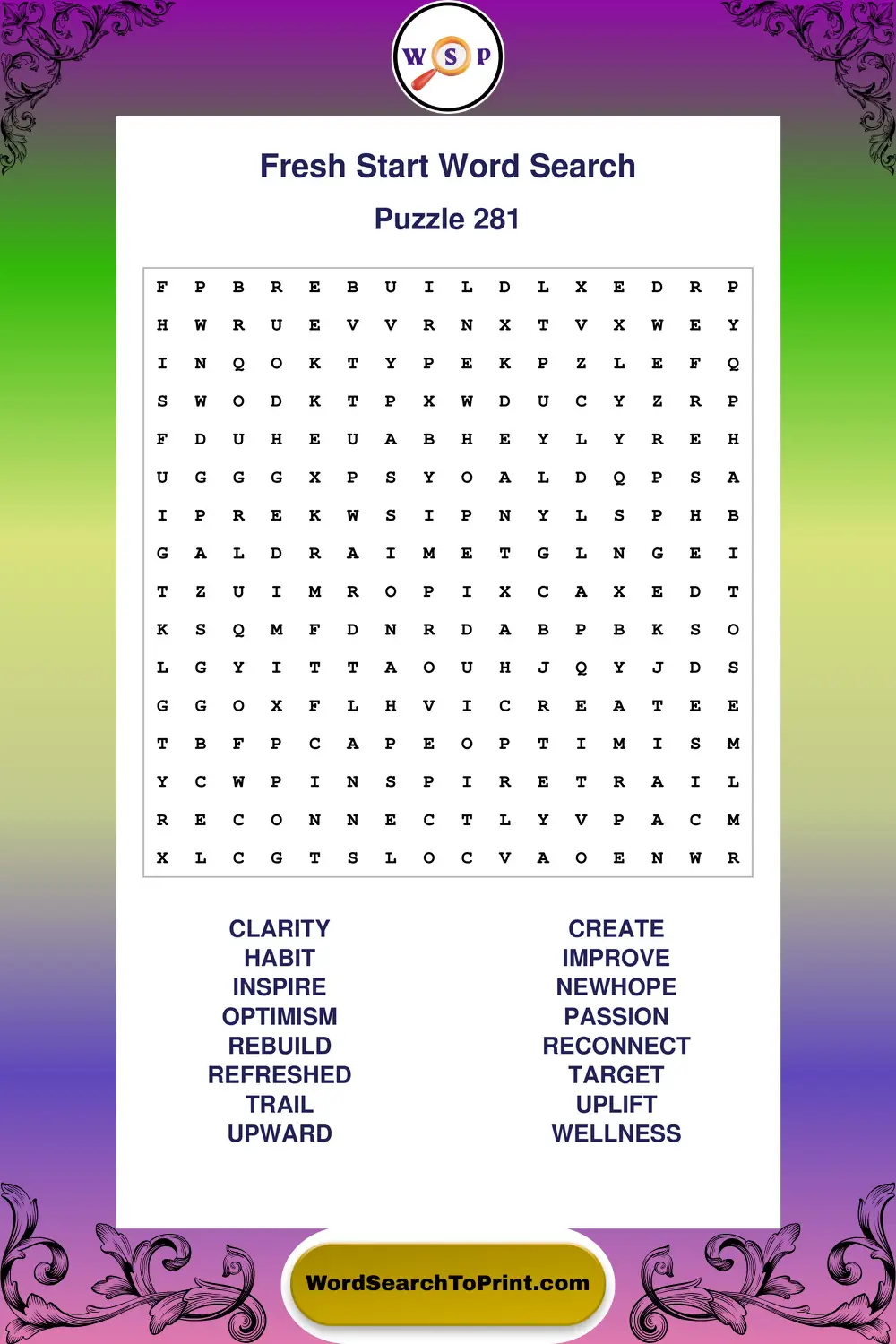 Fresh Start Word Search Puzzle 281