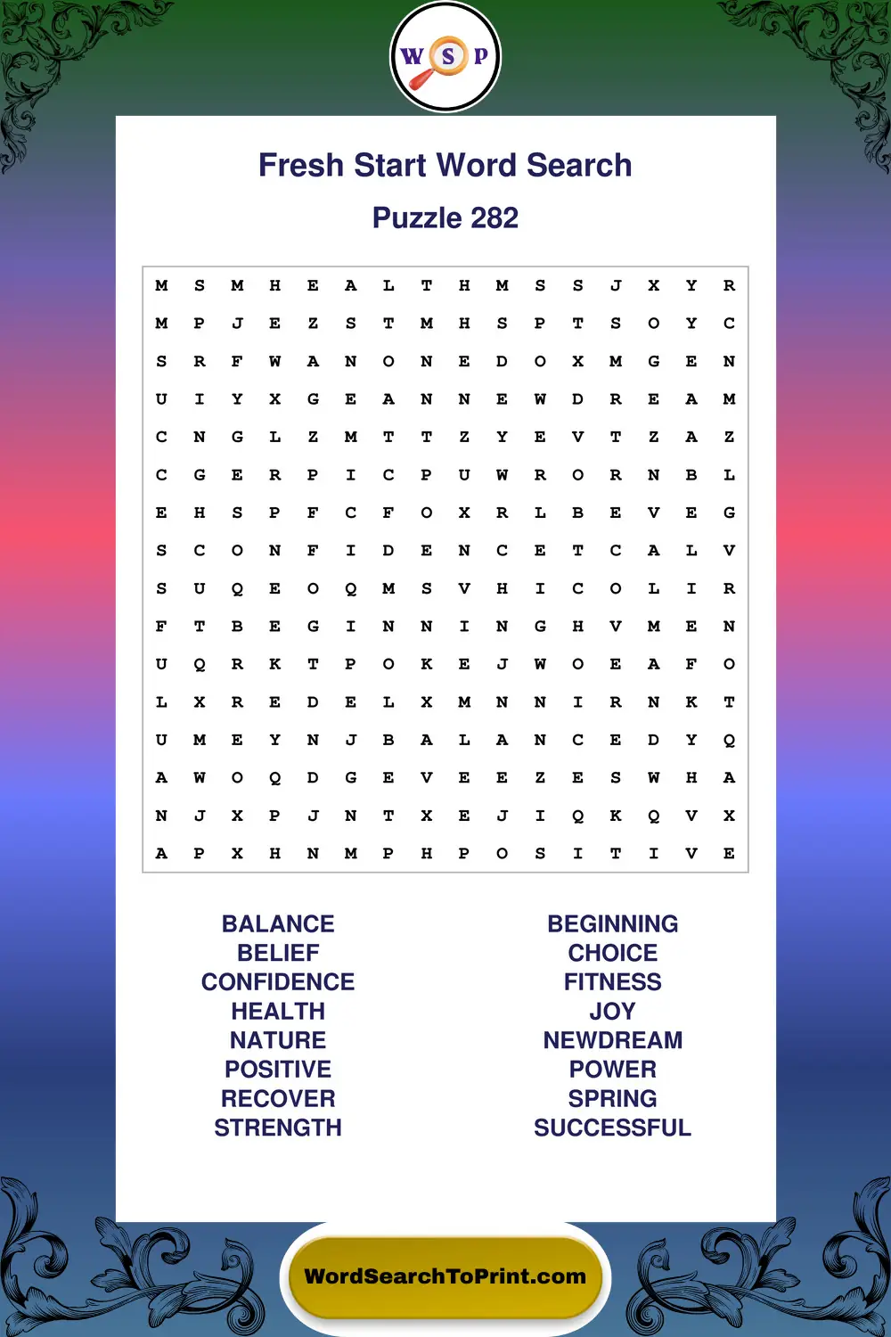 Fresh Start Word Search Puzzle 282