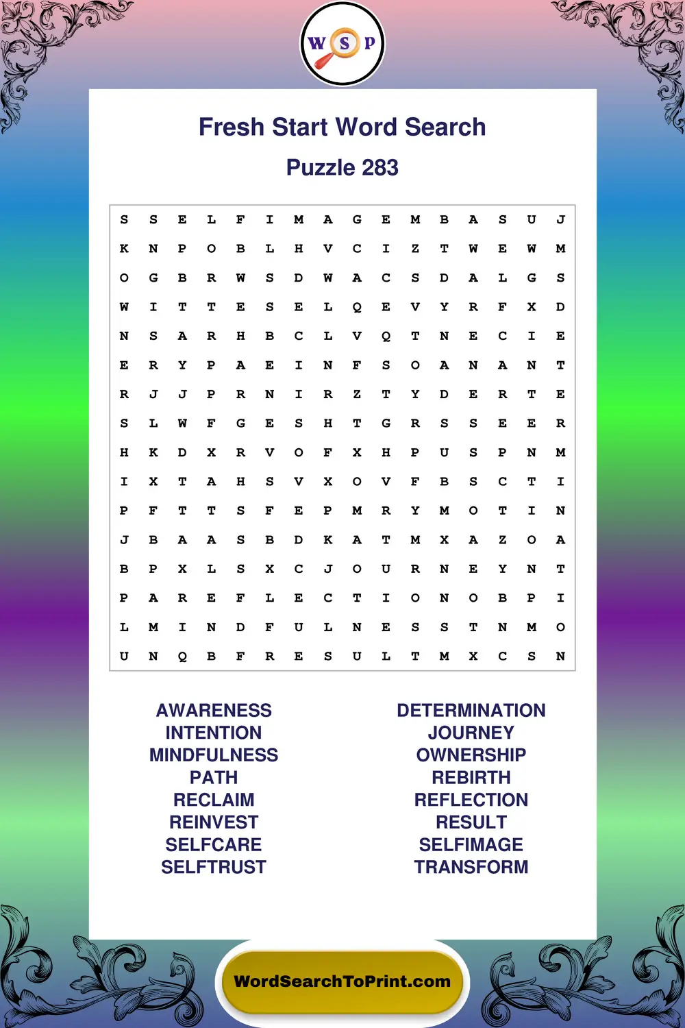 Fresh Start Word Search Puzzle 283