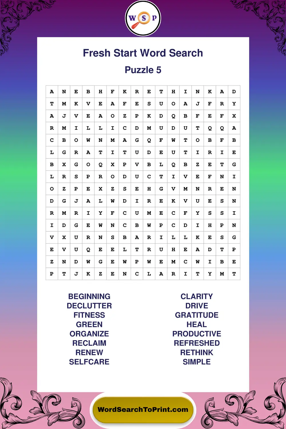 Fresh Start Word Search Puzzle 5