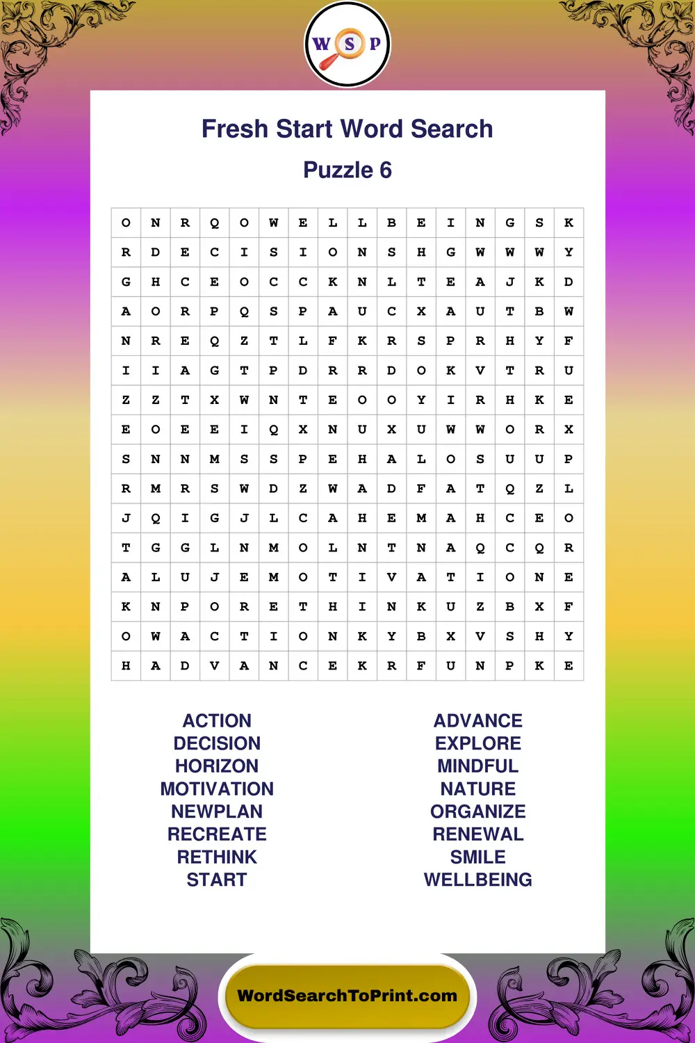 Fresh Start Word Search Puzzle 6