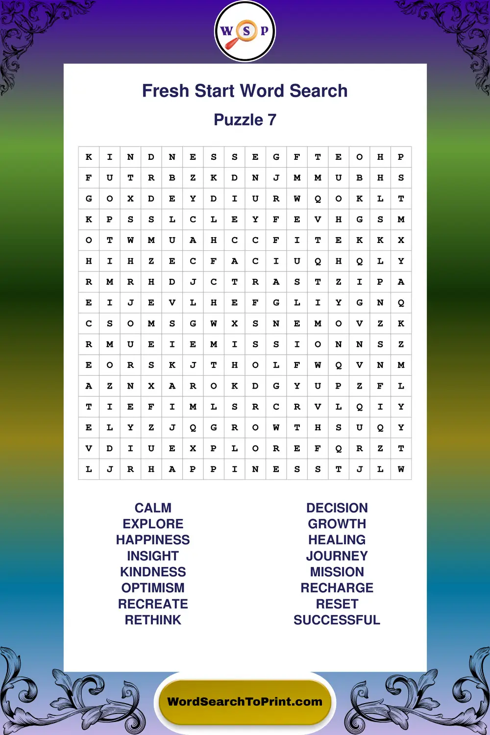 Fresh Start Word Search Puzzle 7